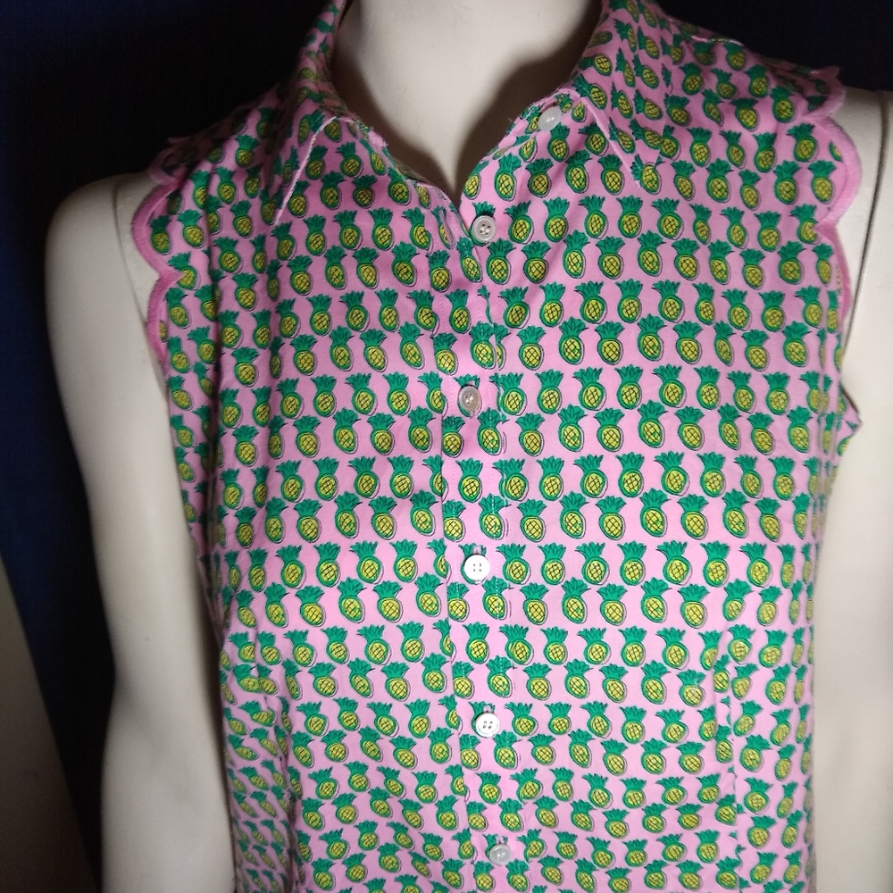 Talbots Sleeveless Blouse Pink Pineapple Size 4